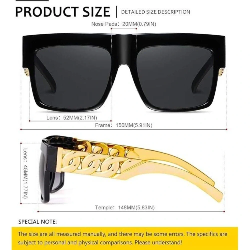 Flat Top Gold Chain Link Hip Hop Rapper Aviator Celebrity Sunglasses Street Wear